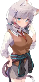 😍 Anime, Nekomimi, Uniforme scolaire, Mignon, Fille telegram sticker
