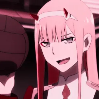 🍒 Zero Two Darling in the Franxx Anime, pinke Haare, Hörner, Grinsen, Zero Two telegram sticker