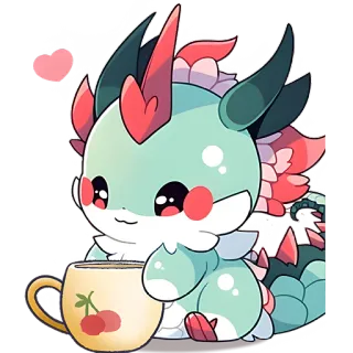 ☕ Drache, süß, Aufkleber, kawaii, Cartoon, Monster telegram sticker