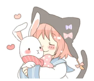 😚 cute, anime, girl, rabbit, kawaii, cartoon, sticker whatsapp sticker