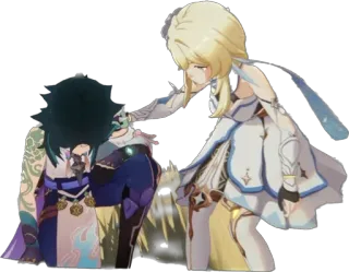 🤢 Xiao Genshin Impact anime, gra, Lumine, smutny, pocieszenie, Genshin Impact, Xiao telegram sticker