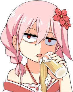 😐 Animé, Dessin animé, Boire, Femme, Cheveux roses, Ennuyé(e) whatsapp sticker