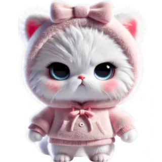 😤 고양이, 귀여운, 카와이, 동물, 새끼 고양이, 푹신한, 후드티, 분홍색 whatsapp sticker