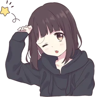 😜 Аниме девушка, Мультфильм, Милый, Подмигивание, Каваий, Звезда telegram sticker