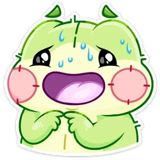 😰 Kreskówka, Naklejka, Słodkie, Kawaii, Emoji, Zielony, Zaniepokojony telegram sticker