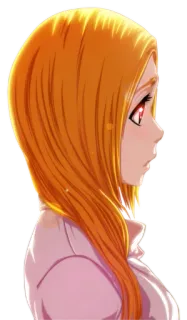 ☹ Orihime Inoue Bleach anime, girl, orange hair, side profile, Bleach telegram sticker