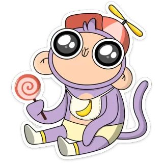 🍭 monyet, kartun, permen lolipop, imut, stiker whatsapp sticker