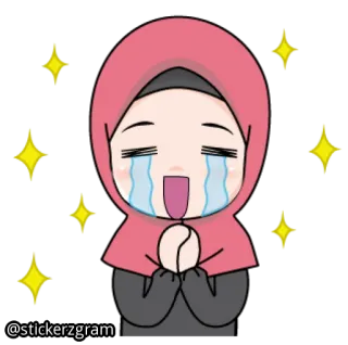 😆 cartone animato, ragazza, musulmana, hijab, felice, lacrime, scintille whatsapp sticker
