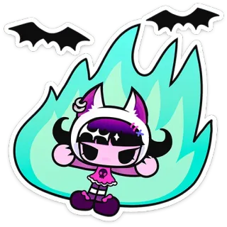 ⭐ Dibujo animado, Fuego, Monstruo, Chica, Halloween telegram sticker