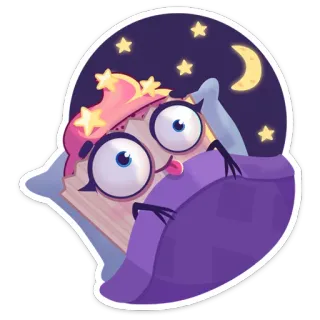 😴 睡眠, 夜晚, 月亮, 星星, 卡通, 睡前, 梦, 角色 telegram sticker