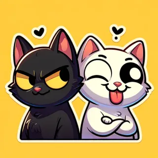 🙃 cat, sticker, cartoon, cute, black cat, white cat, winking, funny telegram sticker