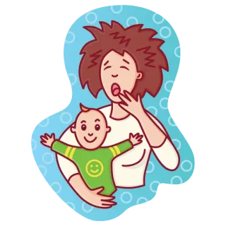 💤 mother, baby, parenting, tired, yawning, family, child, cartoon telegram sticker