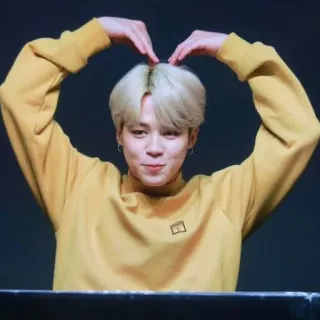 🌸 Jimin Jimin, BTS, K-Pop, Gestur hati, Sweater kuning, Idol Korea whatsapp sticker