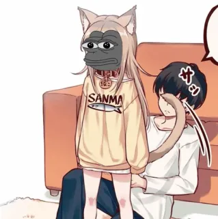 ➖ SANMA Meme, Anime, Catgirl, Autocollant, Drôle, Cartoon whatsapp sticker
