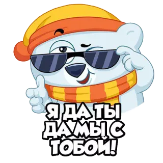 👯 Я ДАТЫ ДАМЫ С ТОБОЙ! gấu Bắc cực, hoạt hình, kính, khăn quàng cổ, mùa đông, mũ telegram sticker