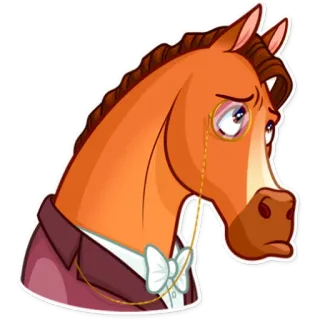 🥺 cheval, animal, monocle, dessin animé, triste telegram sticker