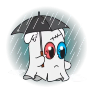 ☔️ fantôme, parapluie, pluie, triste, dessin animé, autocollant telegram sticker