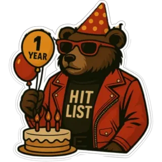 🎉 1 YEAR
HIT LIST Bär, Geburtstag, Feier, Abschussliste, Jahrestag, Party, Tier, Cartoon whatsapp sticker
