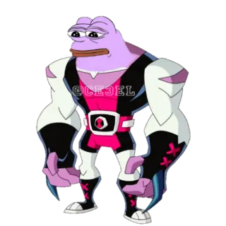 🐸 @CE3JEL Pepe the frog, alien, sad frog, cartoon, meme, hybrid, Ben 10, stylized telegram sticker
