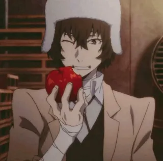 🎐 Osamu Dazai Bungo Stray Dogs anime, osamu dazai, bungo stray dogs, apple, character, wink telegram sticker