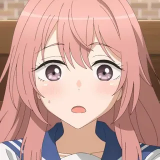 😥 Anime, garota, cabelo rosa, fofa, desenho animado, retrato, animação telegram sticker