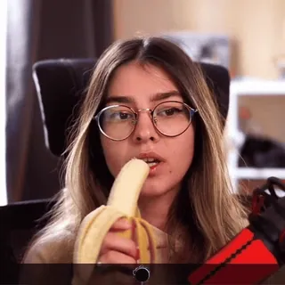 🍌 woman, eating, banana, food, person, glasses telegram sticker