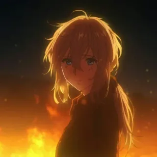☹️ Violet Evergarden anime, character, girl, fire, sad telegram sticker