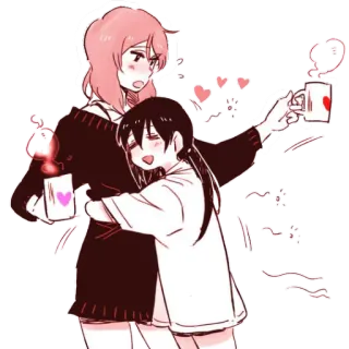❤ abrazo, amor, corazón, lesbiana, wlw, café telegram sticker
