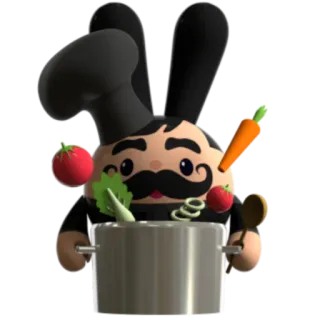 🥘 เชฟ, ทำอาหาร, อาหาร, แครอท, มะเขือเทศ, หม้อ, การ์ตูน, กระต่าย telegram sticker
