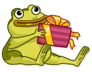 🎁 ếch, quà tặng, hoạt hình, quà, động vật, dễ thương, vui nhộn whatsapp sticker