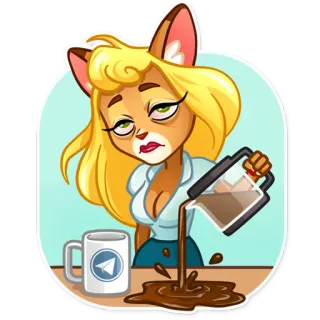 😞 café, derrame, cansado, dibujos animados, gato, mañana telegram sticker