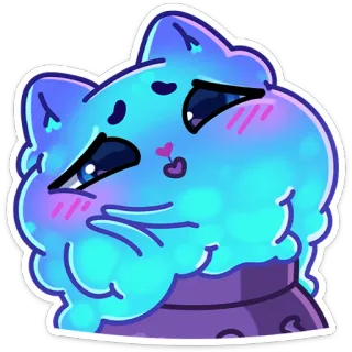☺️ gato, lindo, dibujos animados, pegatina, azul, morado, mascota telegram sticker