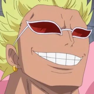 🦩 Donquixote Doflamingo One Piece อนิเมะ, มังงะ, ตัวร้าย, ยิ้ม, แว่นกันแดด, ตัวละคร telegram sticker