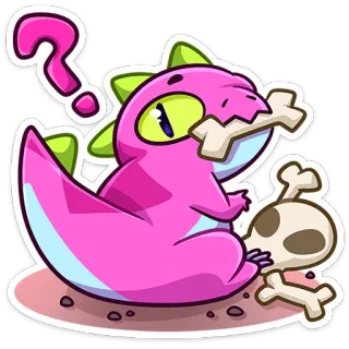 🍽 dinosaur, cartoon, pink, cute, reptile, bones, question mark telegram sticker