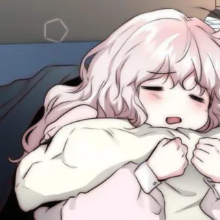 🥡 Anime, Mangá, Fofo, Dormindo, Kawaii, Cabelo rosa telegram sticker