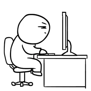 😯 stick figure, computer, office, desk, sitting telegram sticker