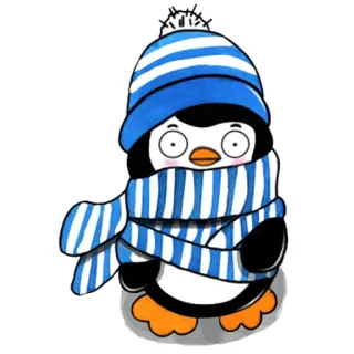 😳 pinguino, inverno, sciarpa, cappello, cartone animato, carino, animale, uccello whatsapp sticker
