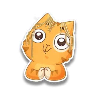 🤥 gato, lindo, kawaii, naranja, fideos telegram sticker