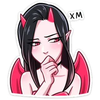 🤔 XM anime, devil, horns, girl, red, cartoon whatsapp sticker