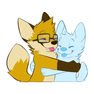 ☺️ furry, fox, dog, cute, cartoon, hug, friends, happy telegram sticker