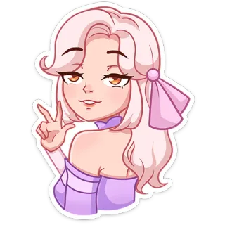 ✌️ Мультфильм, Девушка, Аниме, Знак мира, Розовые волосы, Фиолетовый telegram sticker