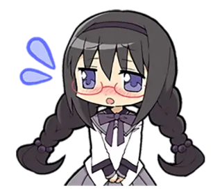 😥 Homura Akemi Puella Magi Madoka Magica 애니메이션, 소녀, 치비, 교복, 땀, 당황, 귀여운 telegram sticker