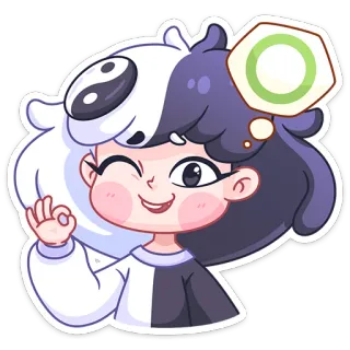 👌 personaggio, adesivo, occhiolino, ok gesto, yin yang, carino, cartone animato telegram sticker