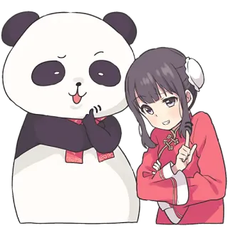 😪 Panda, Animal, Dibujos animados, Niña, Asiático, Lindo telegram sticker