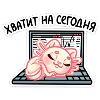 🥱 ХВАТИТ НА СЕГОДНЯ aksolotl, laptop, zmęczony, odpoczynek, uroczy, kreskówka, naklejka, śpiący whatsapp sticker