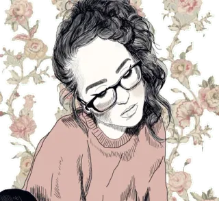 🌸 woman, glasses, portrait, flowers, illustration, drawing whatsapp sticker