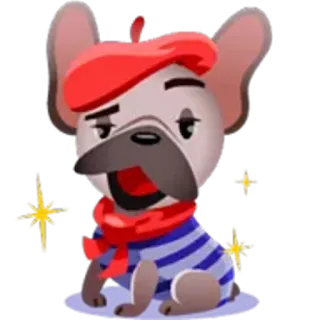 😳 cachorro, boina, francês, animal, desenho animado, cachecol telegram sticker