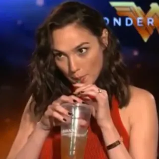 😪 Gal Gadot Wonder Woman woman, actress, gal gadot, wonder woman, drinking, portrait telegram sticker