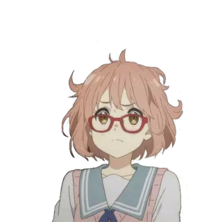 😕 Mirai Kuriyama Beyond the Boundary anime, girl, glasses, cute, Mirai Kuriyama, Beyond the Boundary whatsapp sticker