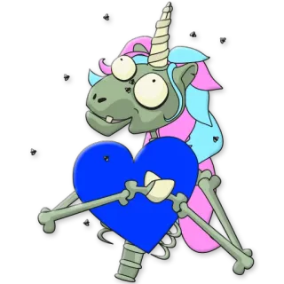 💙 zombie, unicorn, heart, skeleton, monster, creature whatsapp sticker
